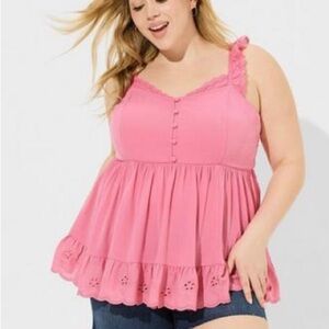 Torrid Washable Gauze Eyelet Trim Top-Chateau Rose